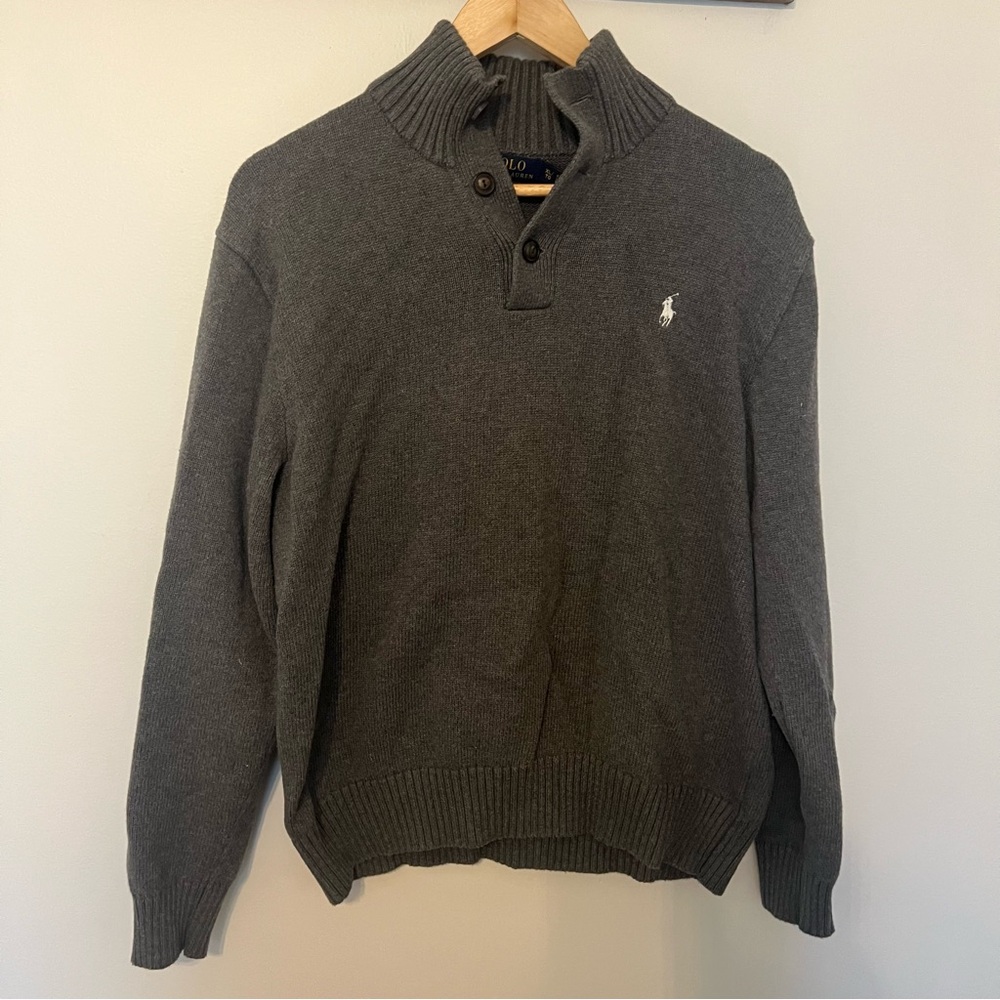 Polo Ralph Lauren Mock Neck Button Sweater Gray XL